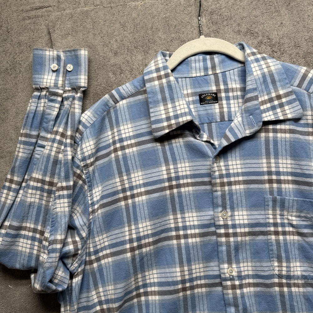 Maus & Hoffmann solemare Shirt Mens XL Button Up Made In Italy Cotton Blue Plaid